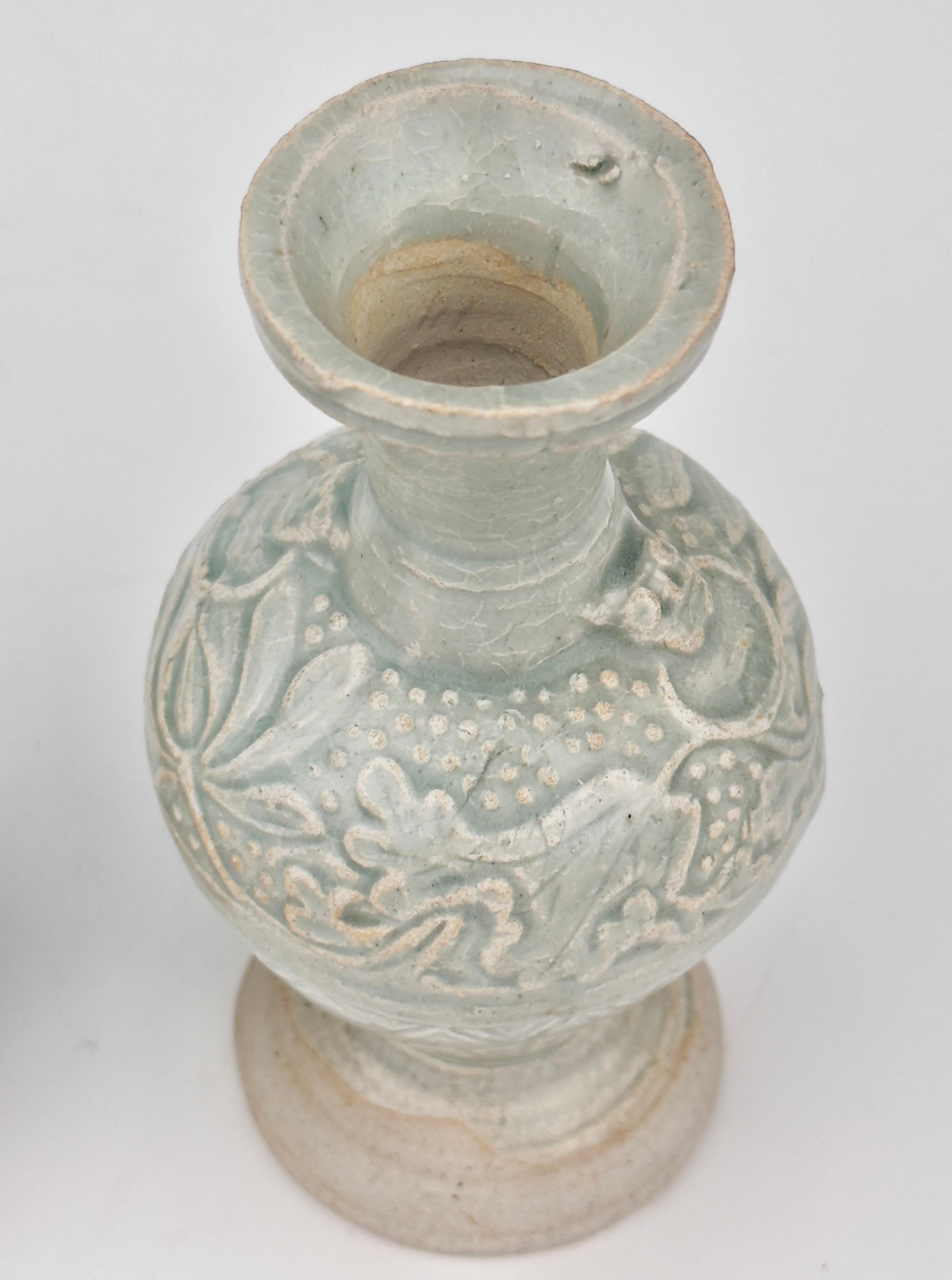 18th Century and Earlier Two white ware vases with flower design, Yuan Dynasty, 14th century For Sale