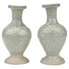 Antique Two white ware vases with flower design, Yuan Dynasty, 14th century