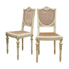 Two White with Greendecoration Italian Painted Side Chairs