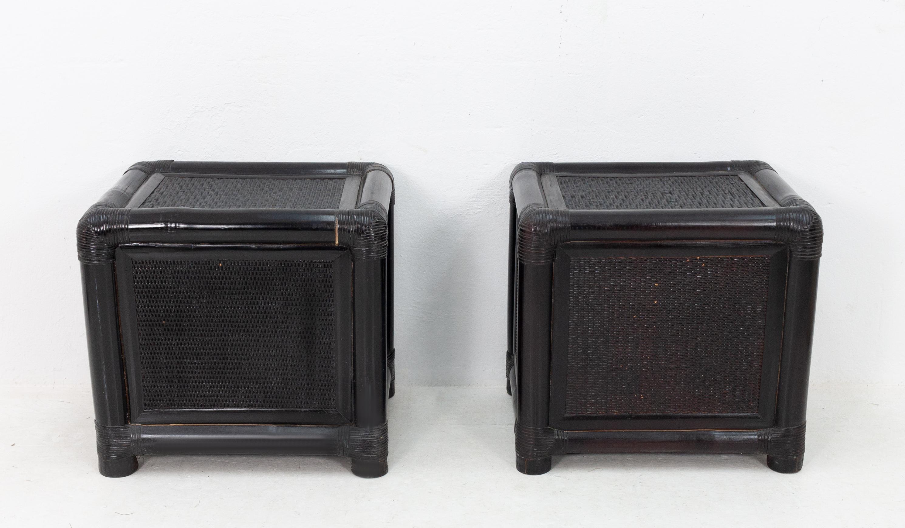 French Two Wicker Nightstands, 1970s