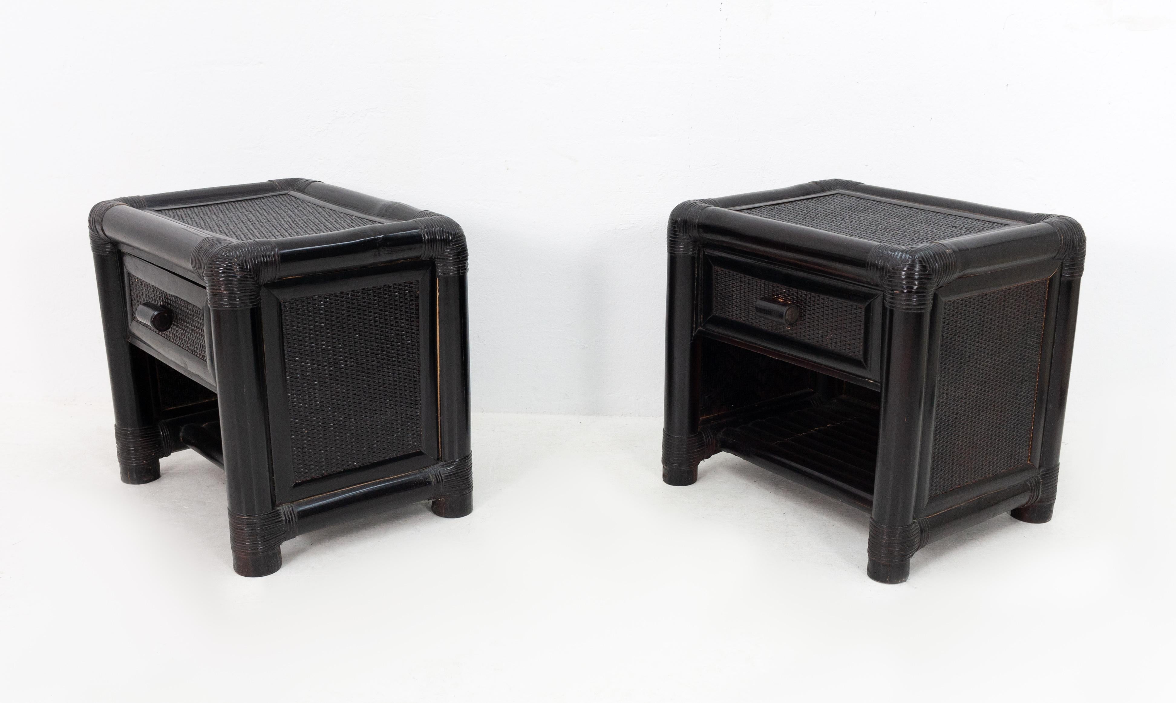 Late 20th Century Two Wicker Nightstands, 1970s