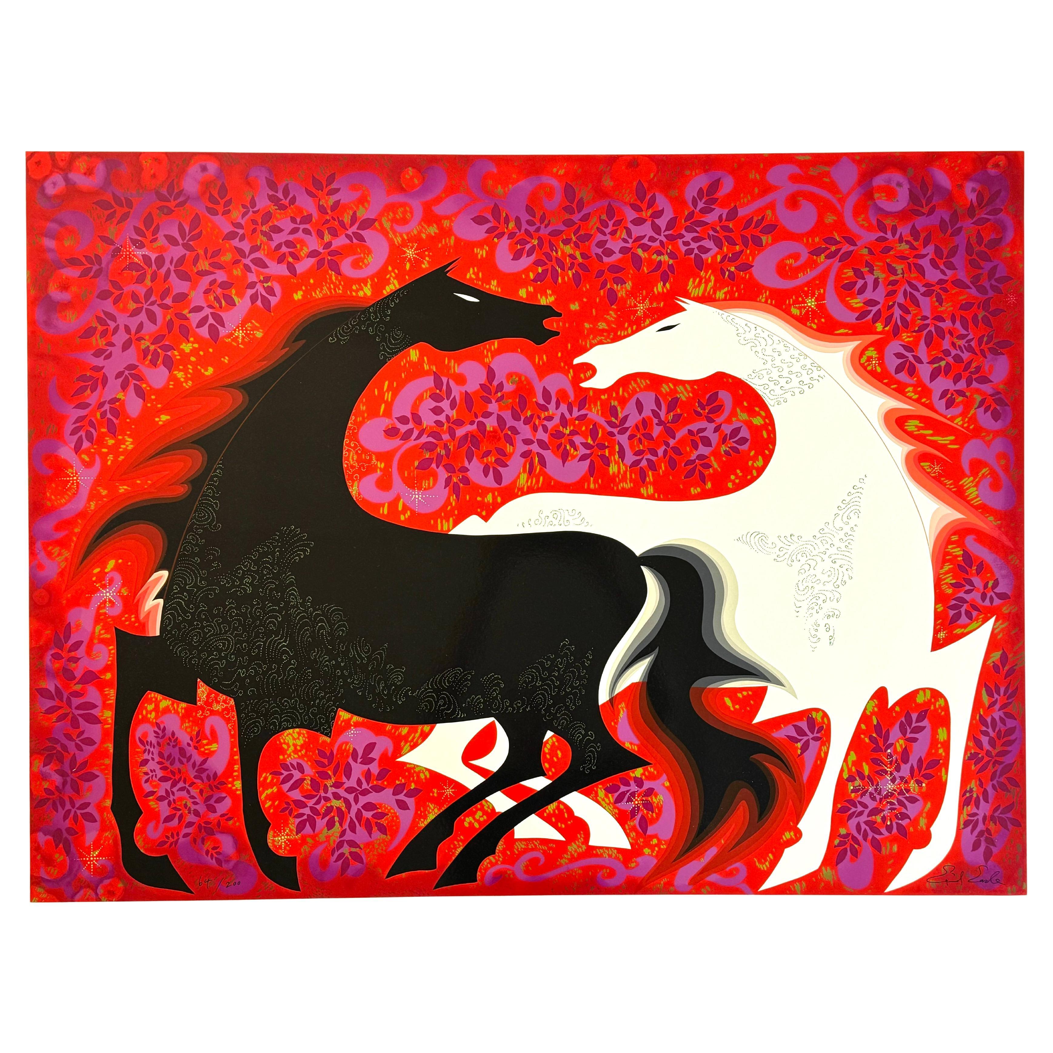 Deux chevaux sauvages, sérigraphie sur papier en édition limitée, 1998, Eyvind Earle