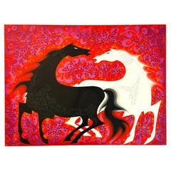 Deux chevaux sauvages, sérigraphie sur papier en édition limitée, 1998, Eyvind Earle