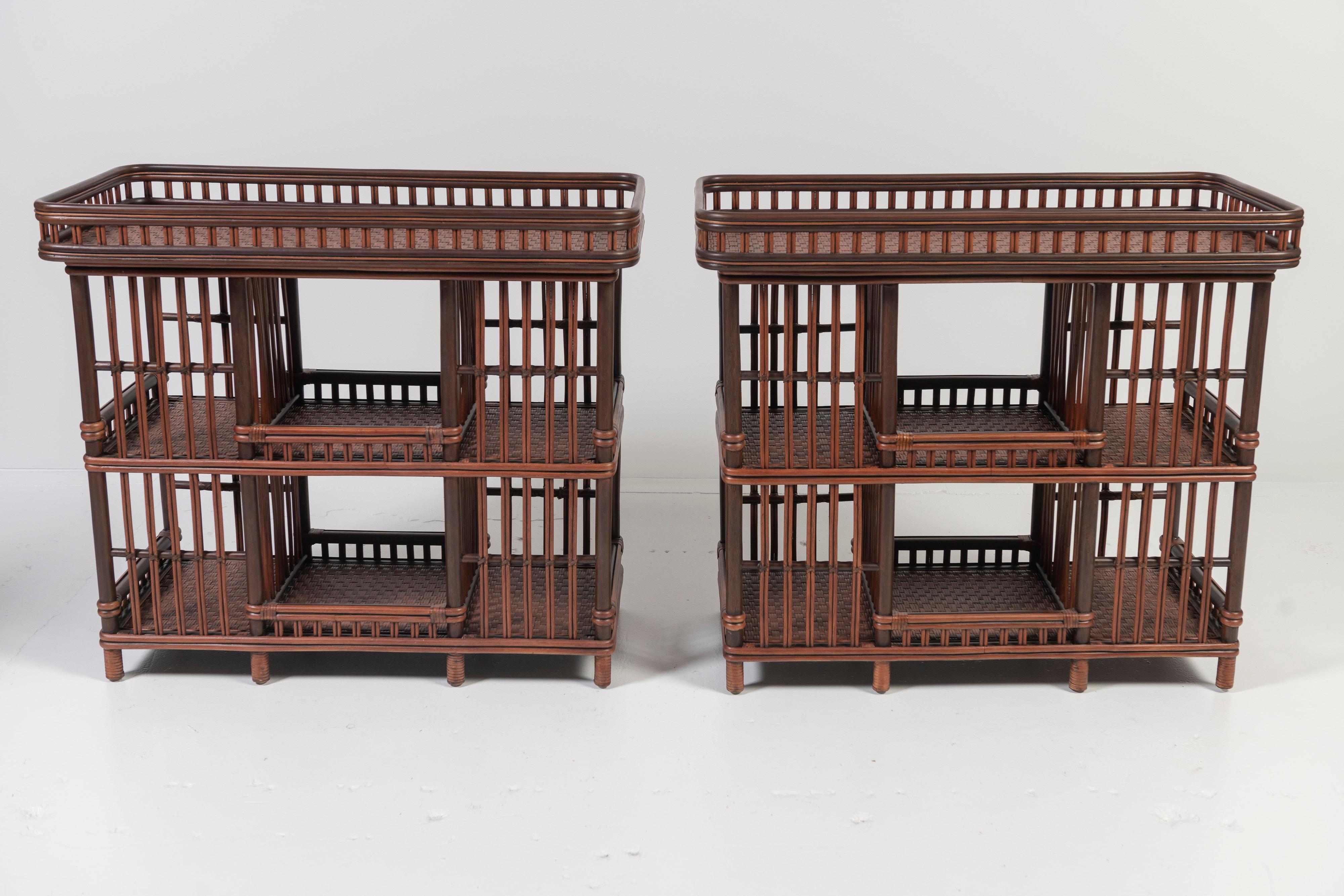 Bohemian Two Williamsburg Coffee Finish Wicker Tiki Bars, Etegeres or Bookcases For Sale
