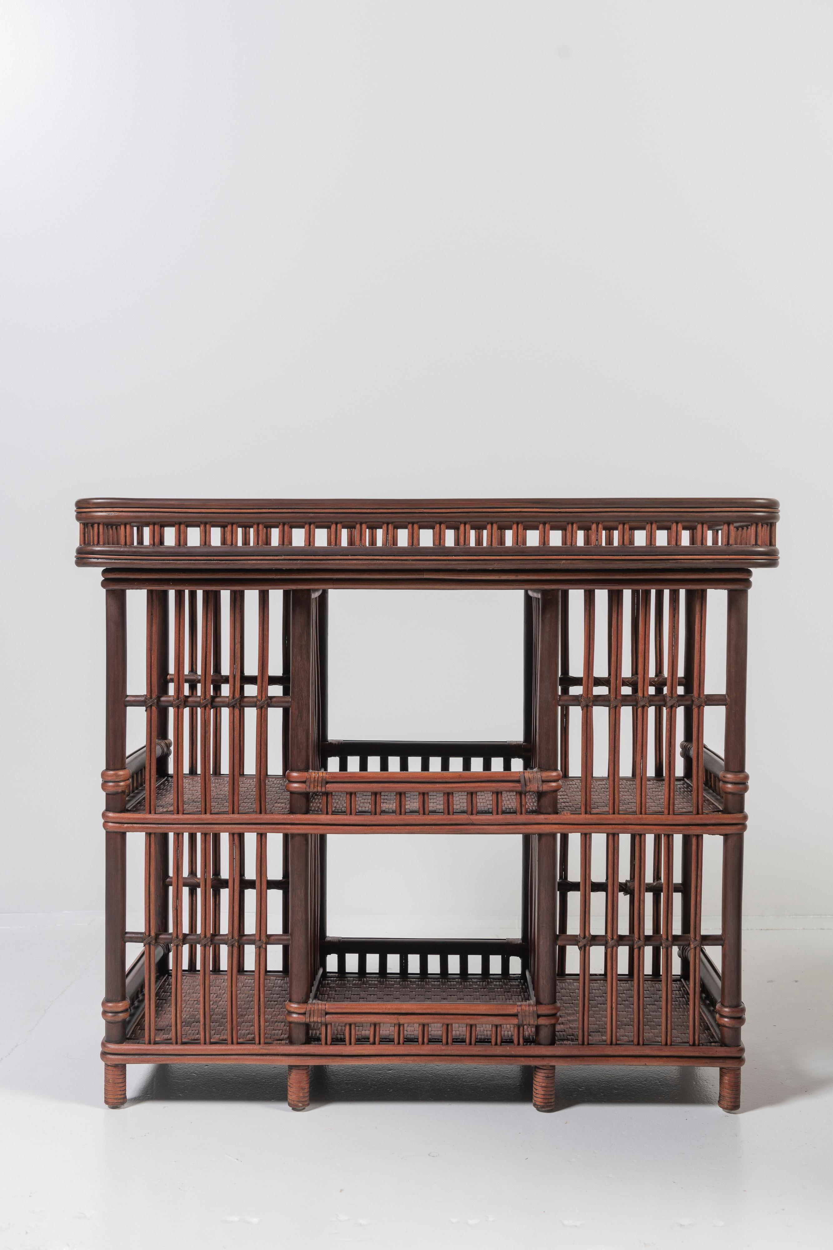 Contemporary Two Williamsburg Coffee Finish Wicker Tiki Bars, Etegeres or Bookcases