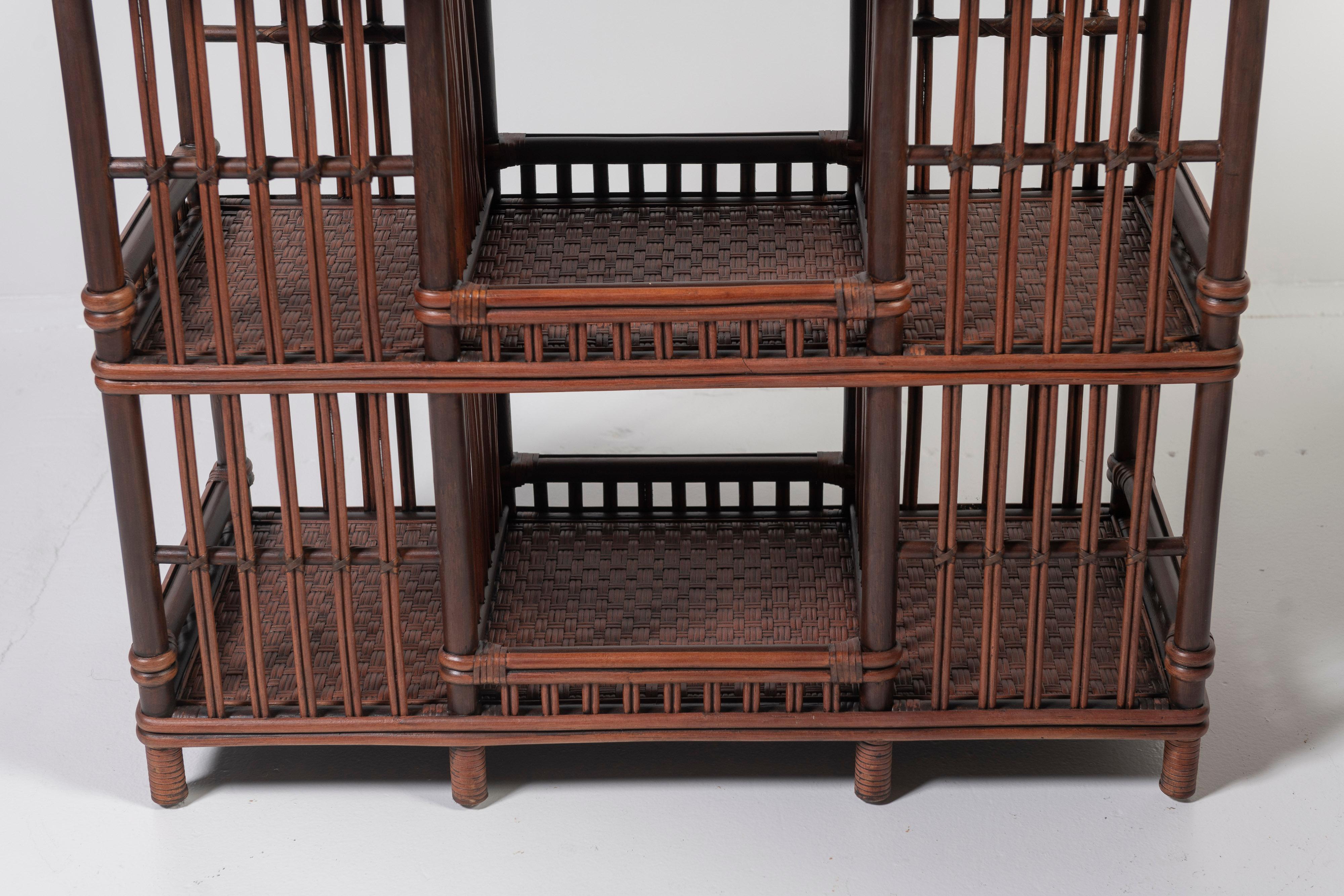 Two Williamsburg Coffee Finish Wicker Tiki Bars, Etegeres or Bookcases 1