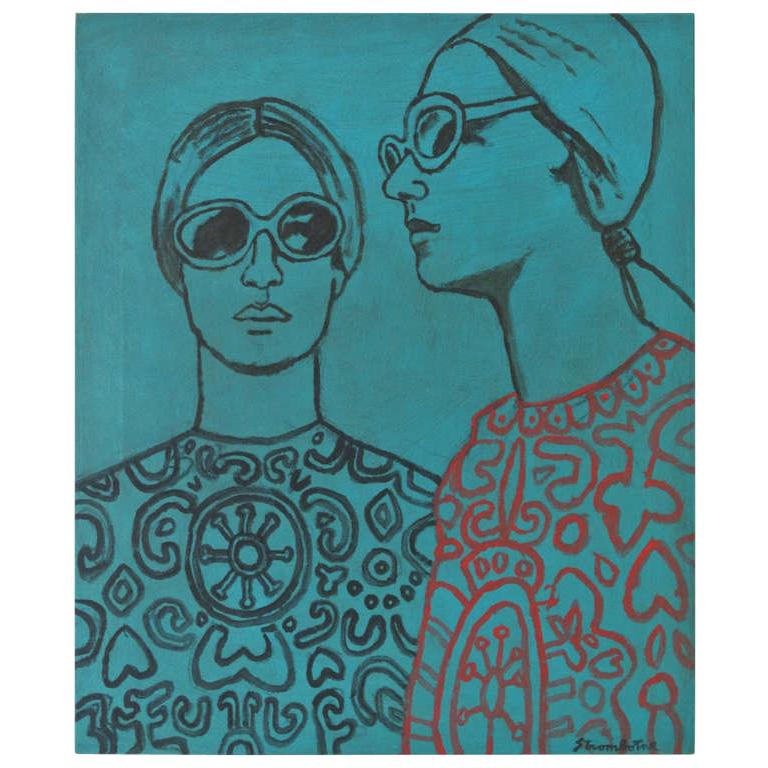 James Strombotne painting "Two Women" Acrylic on Canvas  For Sale