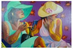 "Two Women" by Pilar Pobil Smith 1985 Oil Painting on Canvas Utah Artist