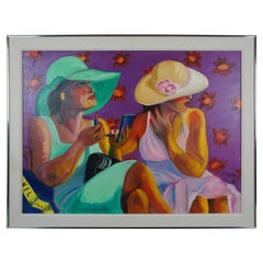 "Two Women" by Pilar Pobil Smith 1985 Oil Painting on Canvas Utah Artist