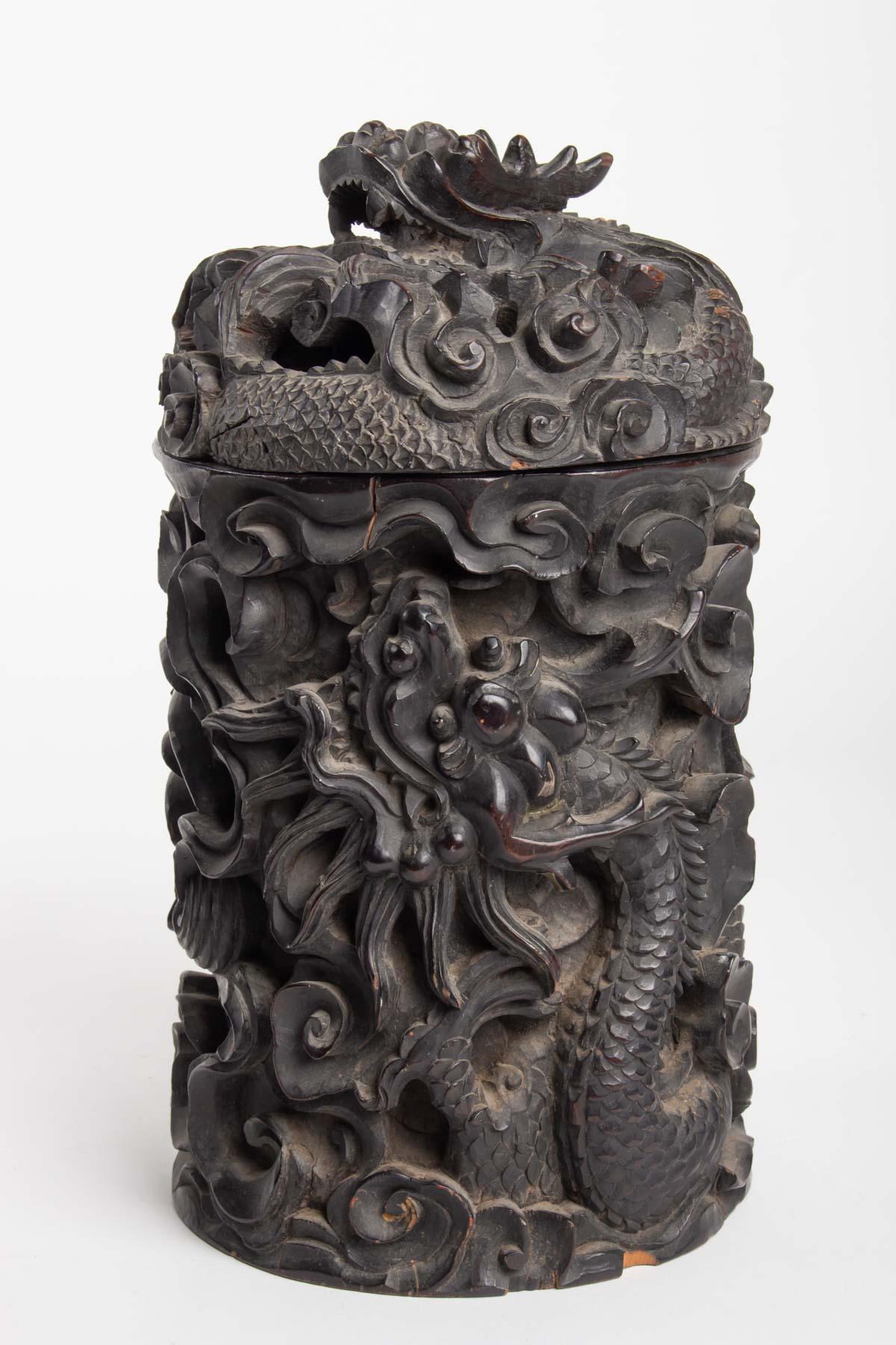 Two Wooden Box Indochina Iron, Decor Dragon, 19th Century 1