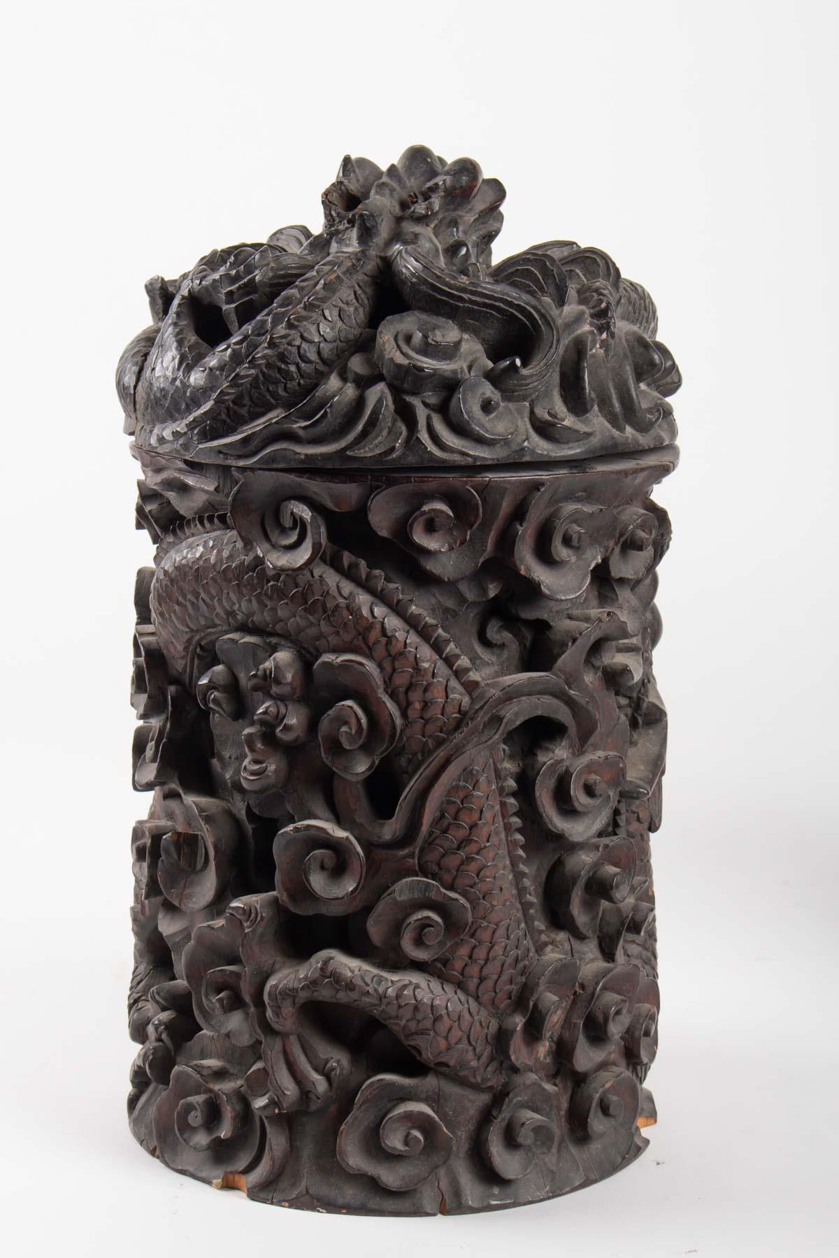 Two Wooden Box Indochina Iron, Decor Dragon, 19th Century 2