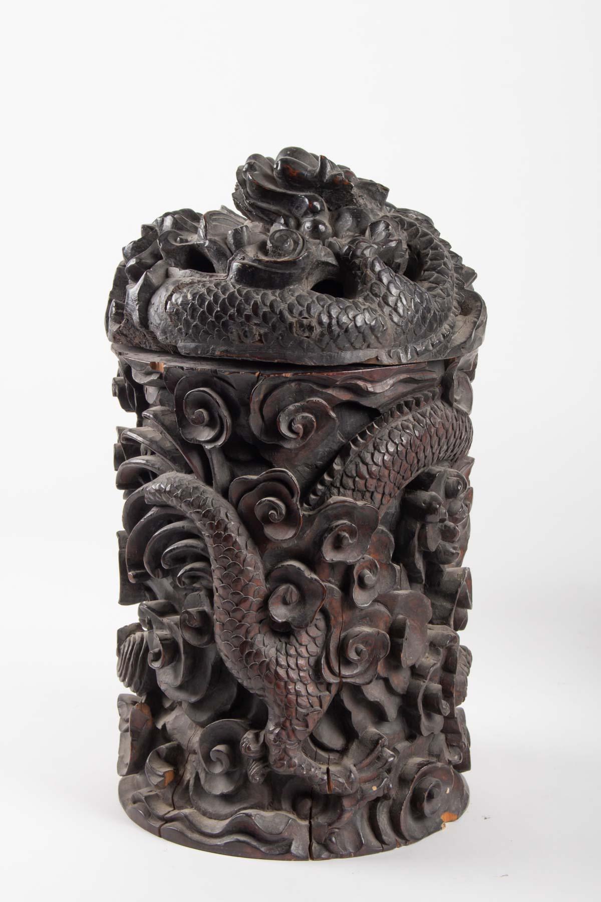 Two Wooden Box Indochina Iron, Decor Dragon, 19th Century 3