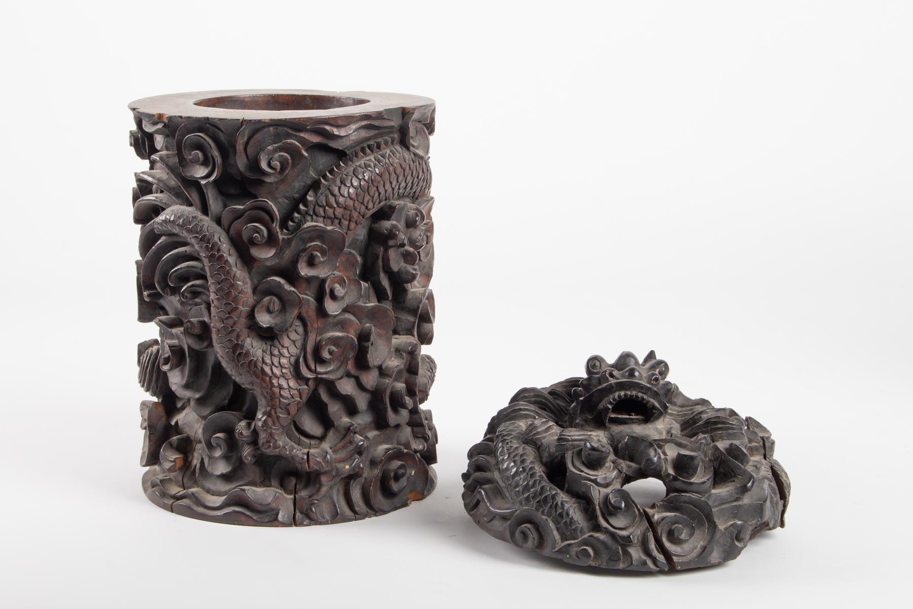 Two Wooden Box Indochina Iron, Decor Dragon, 19th Century 4