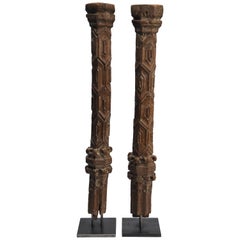 Antique Two Wooden Pillars from the 14th Century