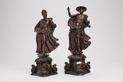 Two wooden sculptures depicting a bishop and a cardinal, Venice 1730.
