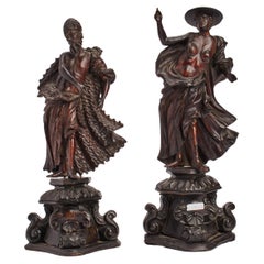 Antique Two wooden sculptures depicting a bishop and a cardinal, Venice 1730. 