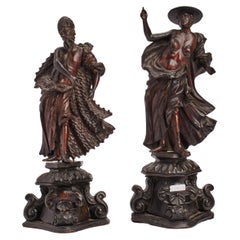 Two wooden sculptures depicting a bishop and a cardinal, Venice 1730.