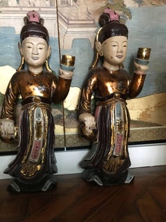 Two Wooden Sculptures of Worshipers, Vietnam