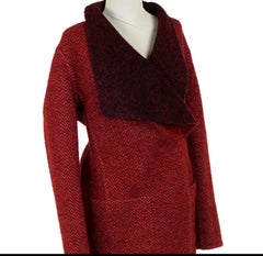 Two Wool/Cashmer Designer Jacketse Blue Houndstooth, Deep Red Reversible Jacket.