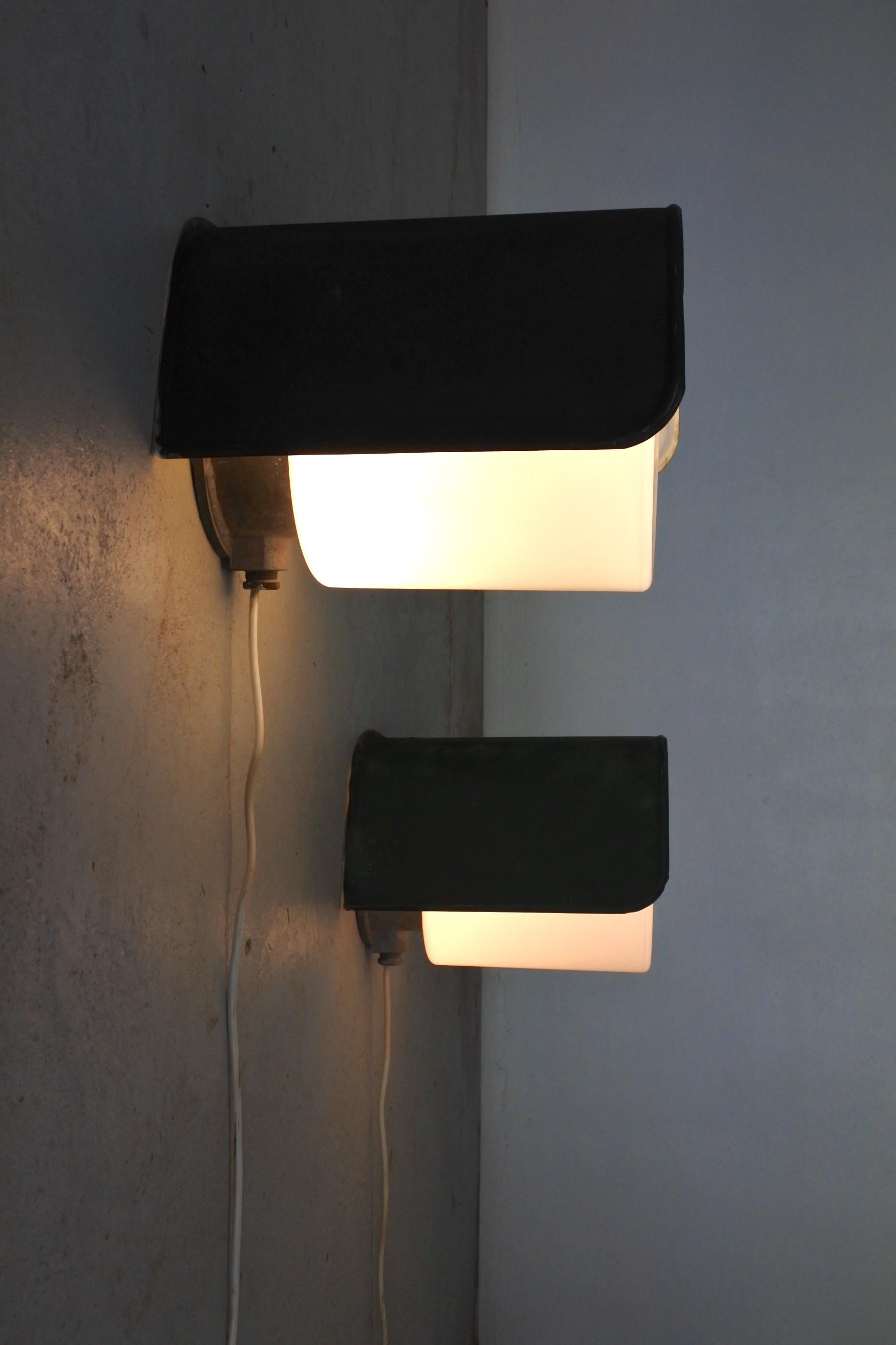Finnish Two XL Copper and Opaline Glass Wall Lamps Attributed to Idman, Finland, 1950s For Sale