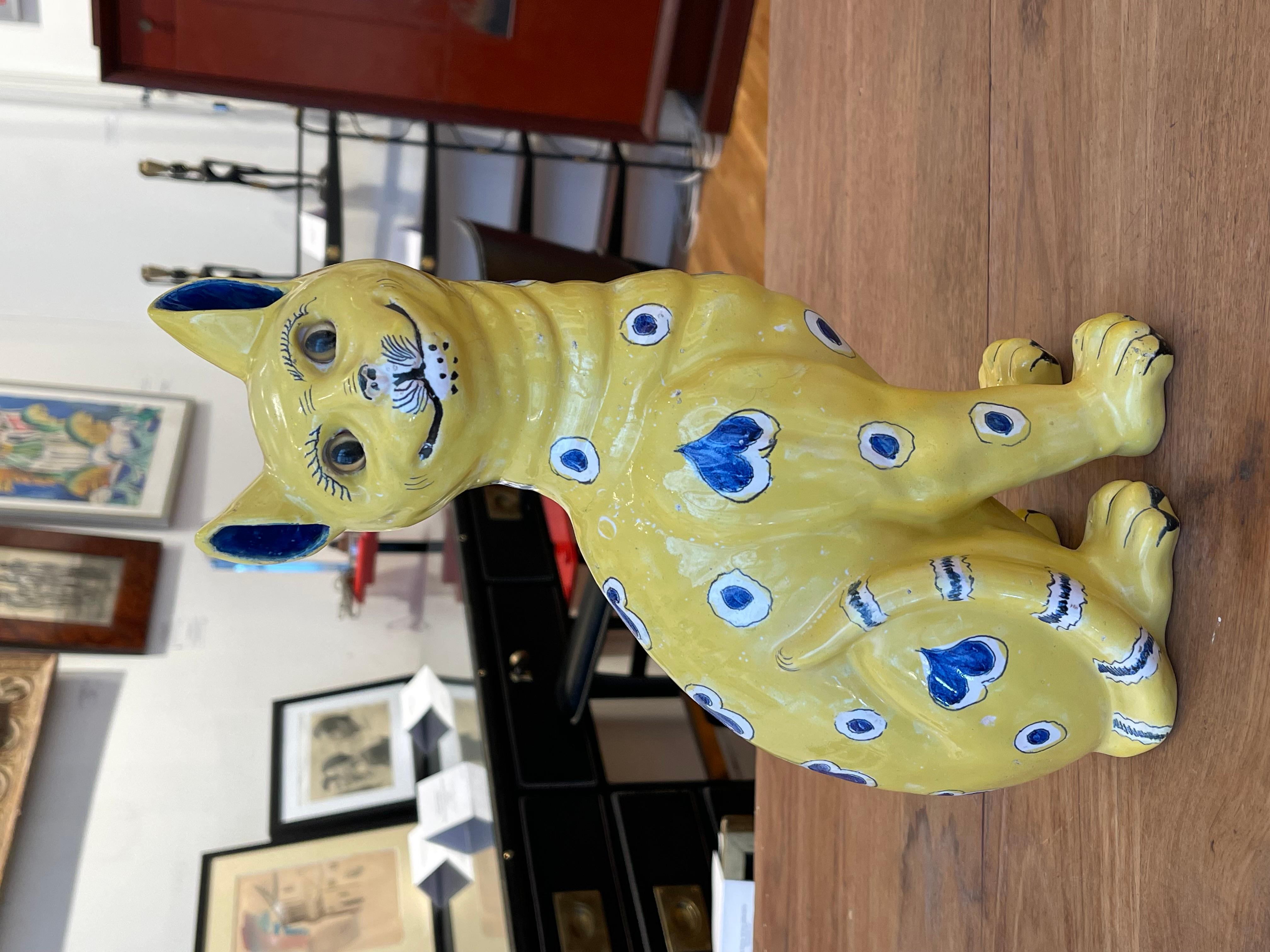 Deux chats en céramique jaune, Emile Gallé (1846-1904) en vente 3