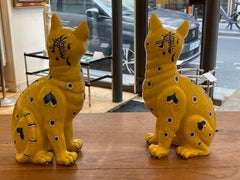 Two Yellow Faience Ceramic Cats, Emile Gallé for Gallé Reinemer