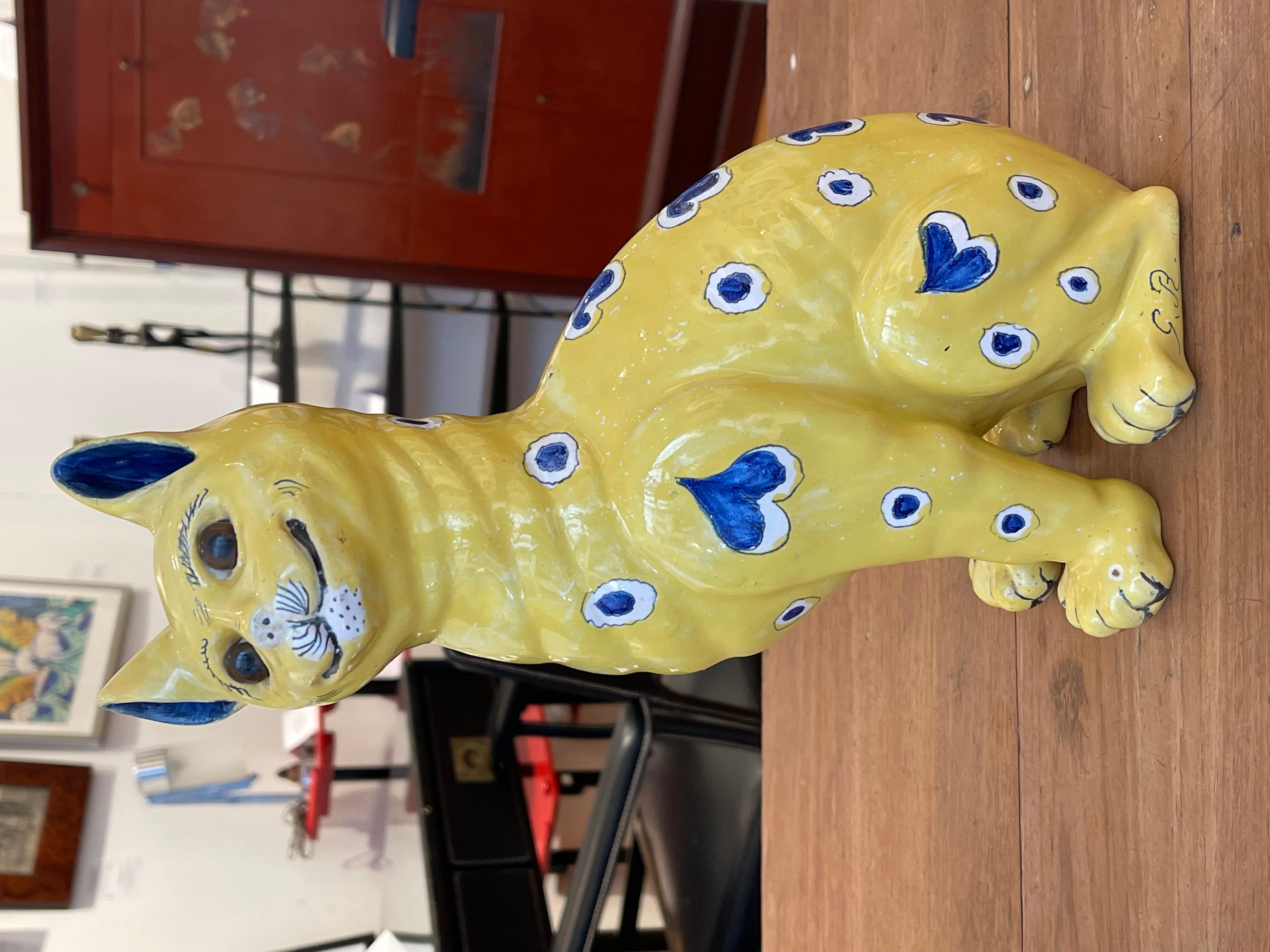 Art nouveau Deux chats en céramique jaune, Emile Gallé (1846-1904) en vente