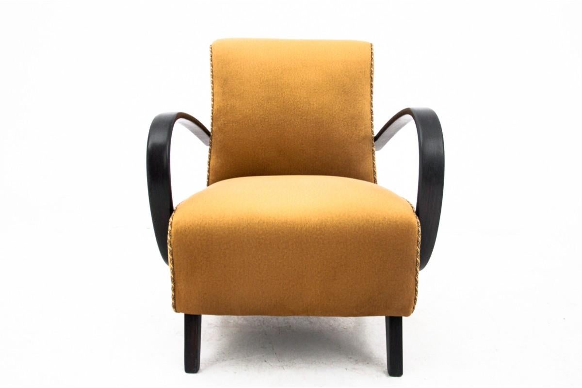 Mid-20th Century Two Yellow Vintage Armchairs by J. Halabala, Czechoslovakia, 1930s For Sale