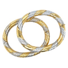 Two Yellow & White Gold Diagonal Oval Bangle Bracelets