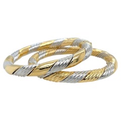 Two Yellow & White Gold Diagonal Oval Bangle Bracelets