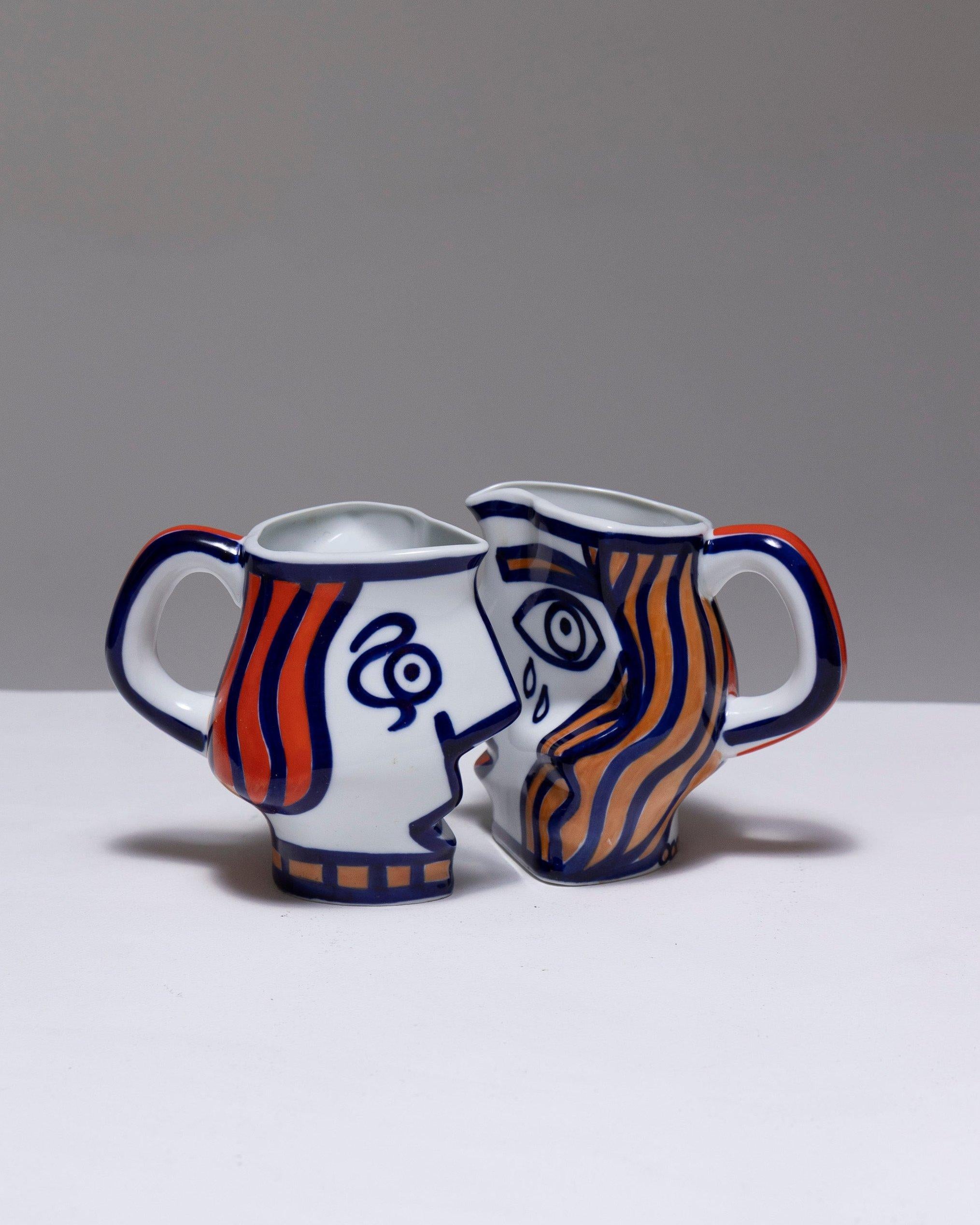 Post-Modern Two Yin-Yang Porcelain Pitchers, O. Castro, 2000s For Sale