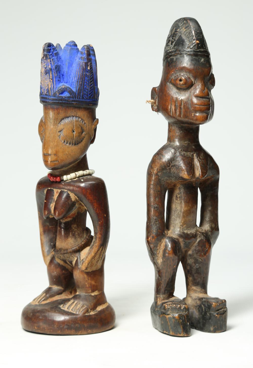 Nigerian Two Yoruba Ibeji Twin Figures, Early 20th Century, Nigeria, Africa Tribal Art For Sale