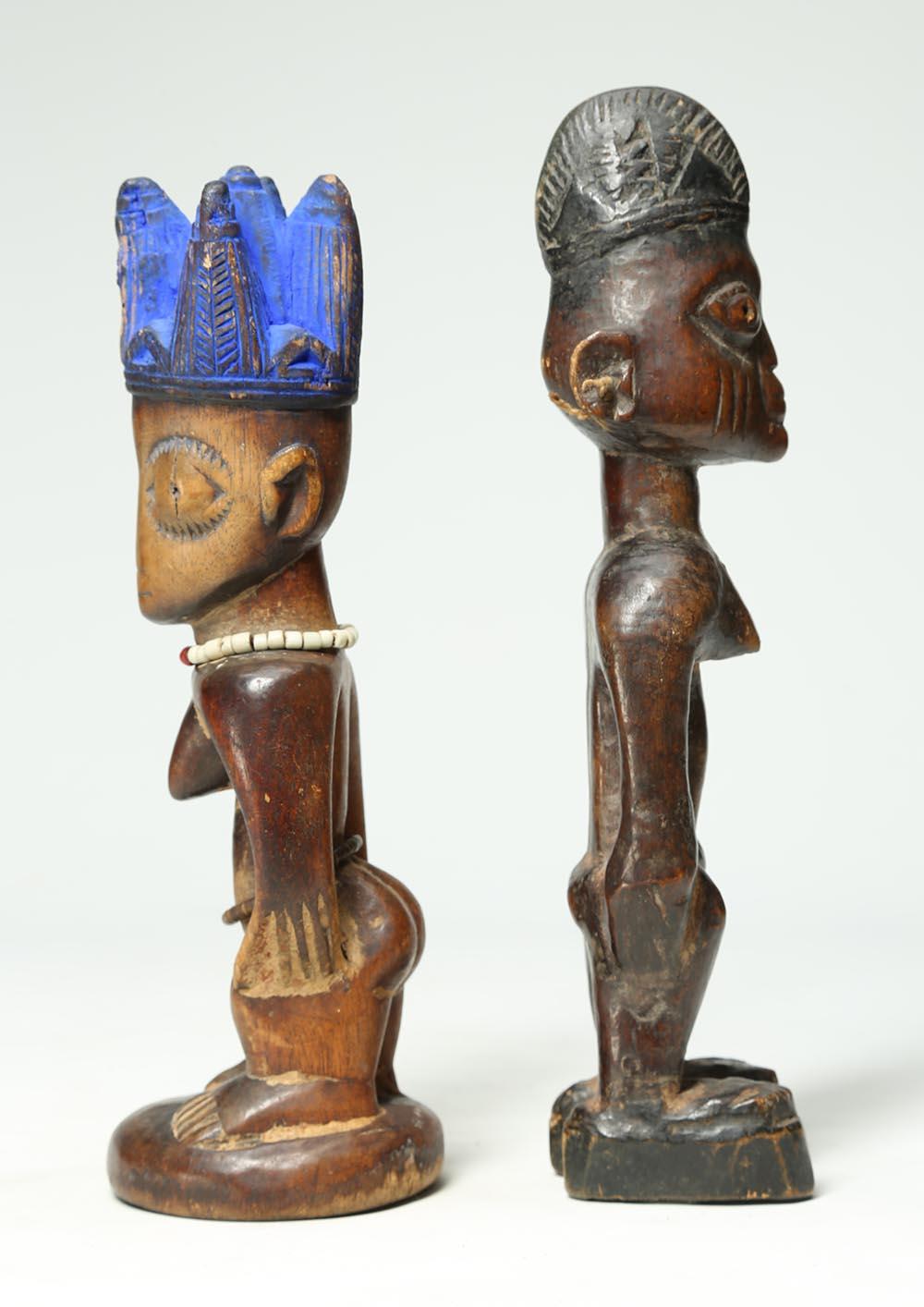 Hand-Carved Two Yoruba Ibeji Twin Figures, Early 20th Century, Nigeria, Africa Tribal Art For Sale