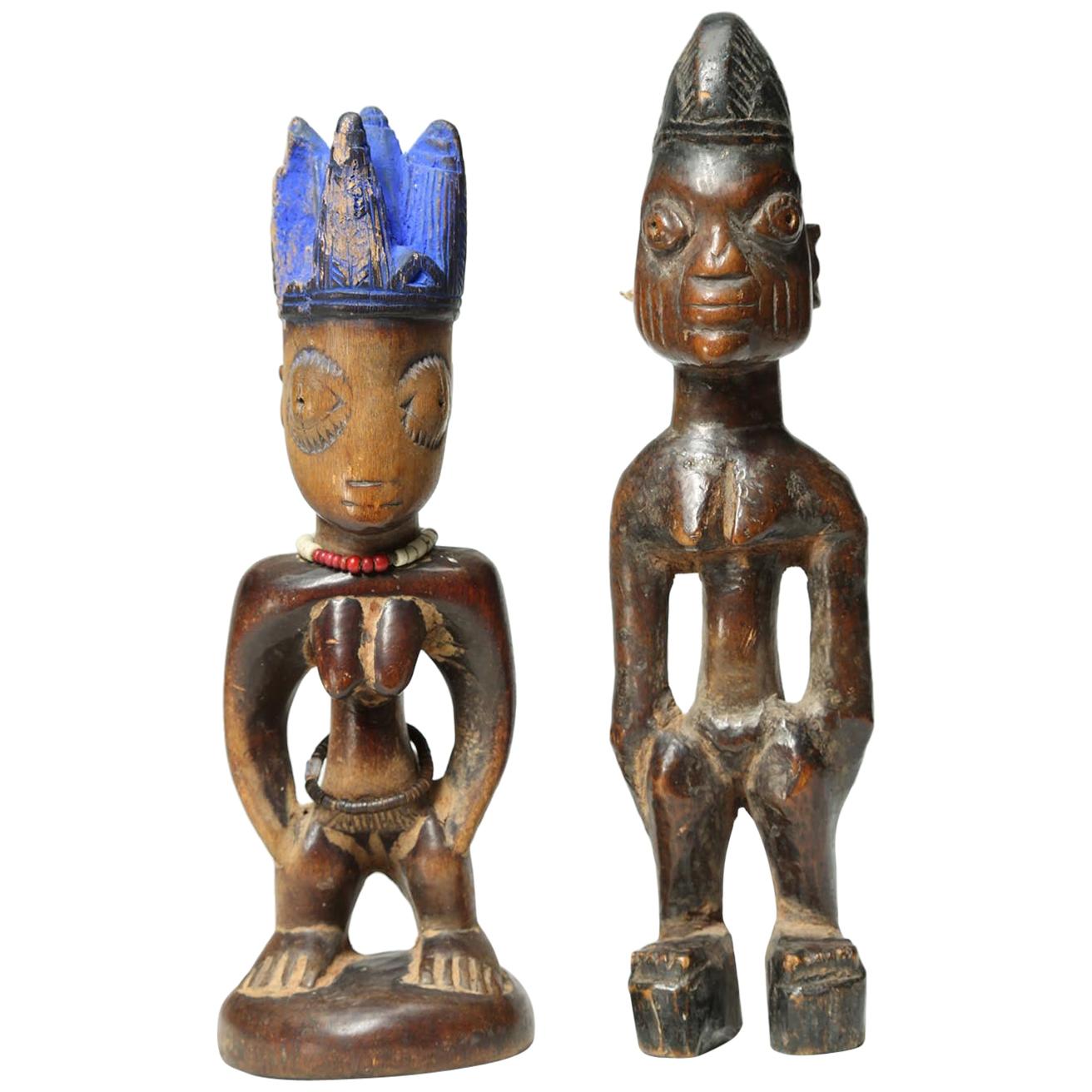 Two Yoruba Ibeji Twin Figures, Early 20th Century, Nigeria, Africa Tribal Art For Sale