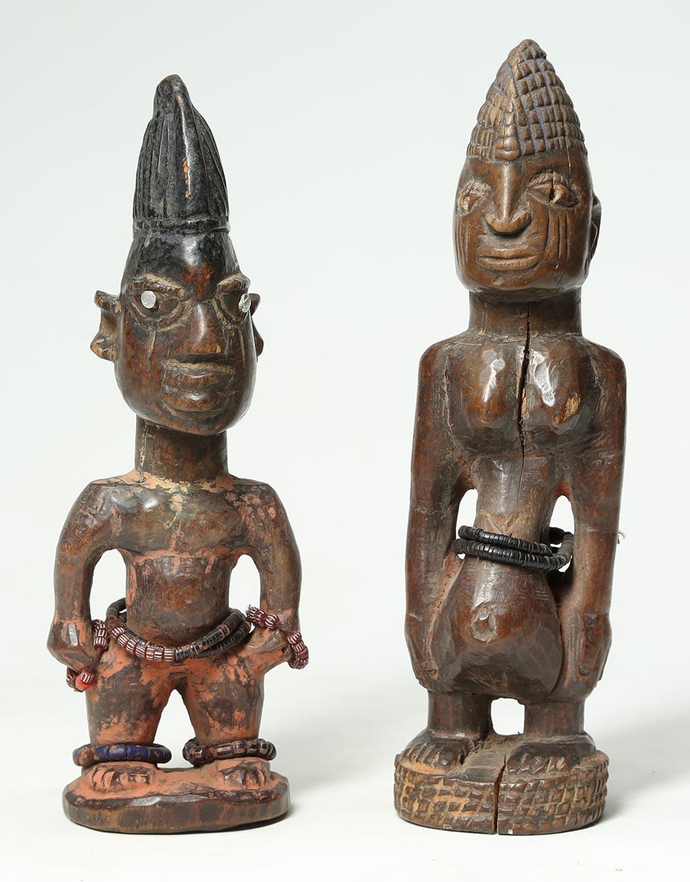 Tribal Two Yoruba Tribe twin Figures with Cowrie Cloaks, Nigeria For Sale