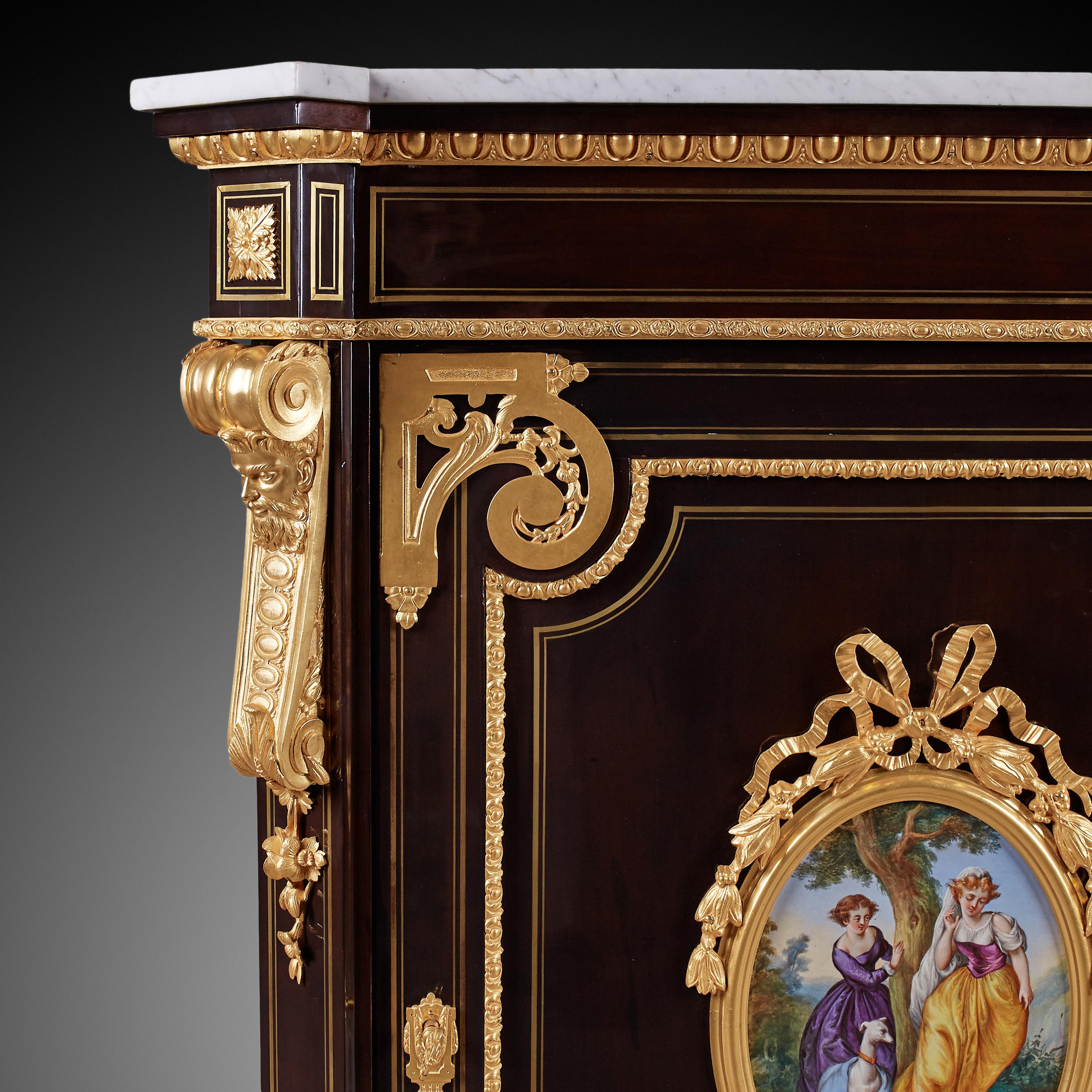 19th Century Delicate Porcelain Ormolu and Ebony Cabinet, Napoleon III For Sale