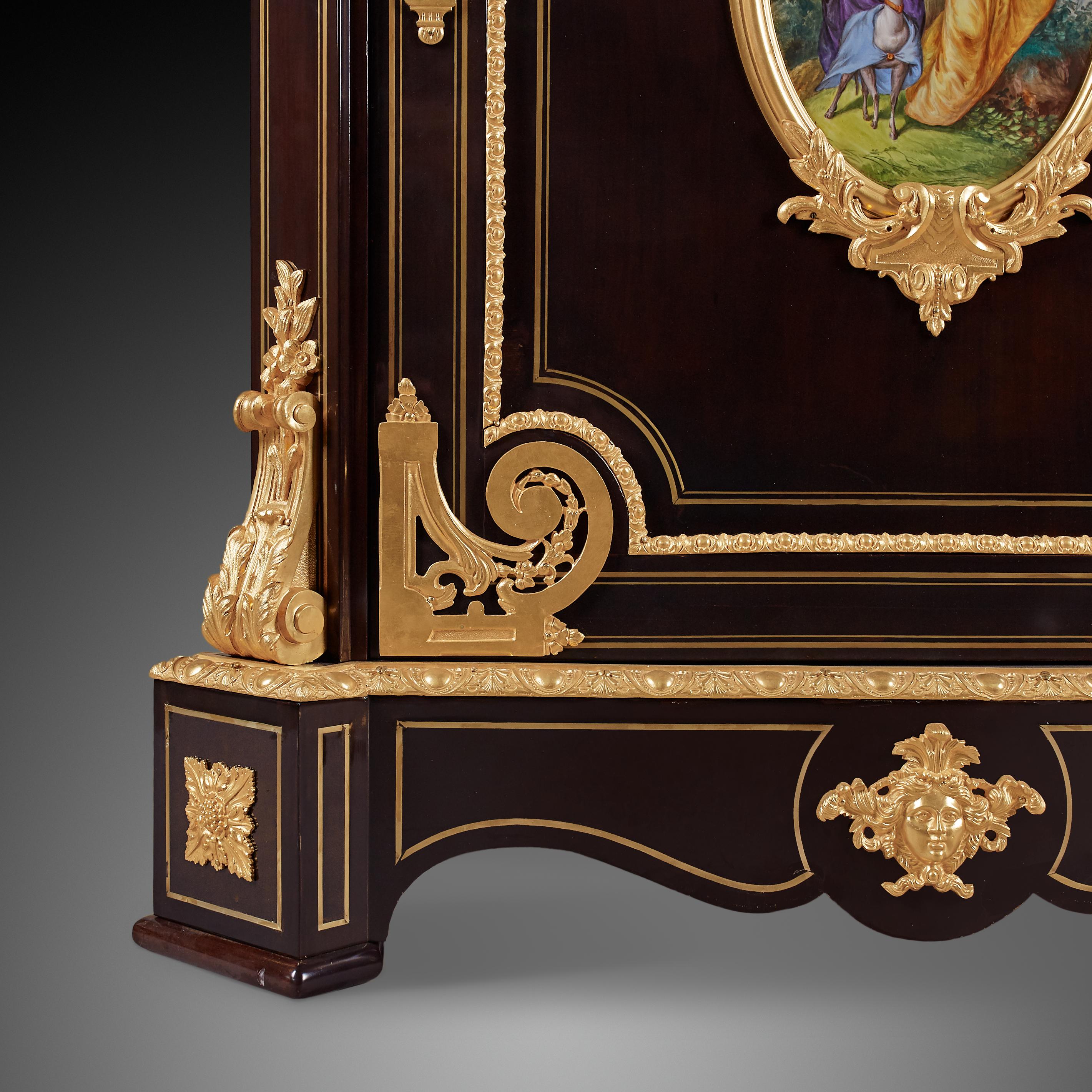 Delicate Porcelain Ormolu and Ebony Cabinet, Napoleon III For Sale 1