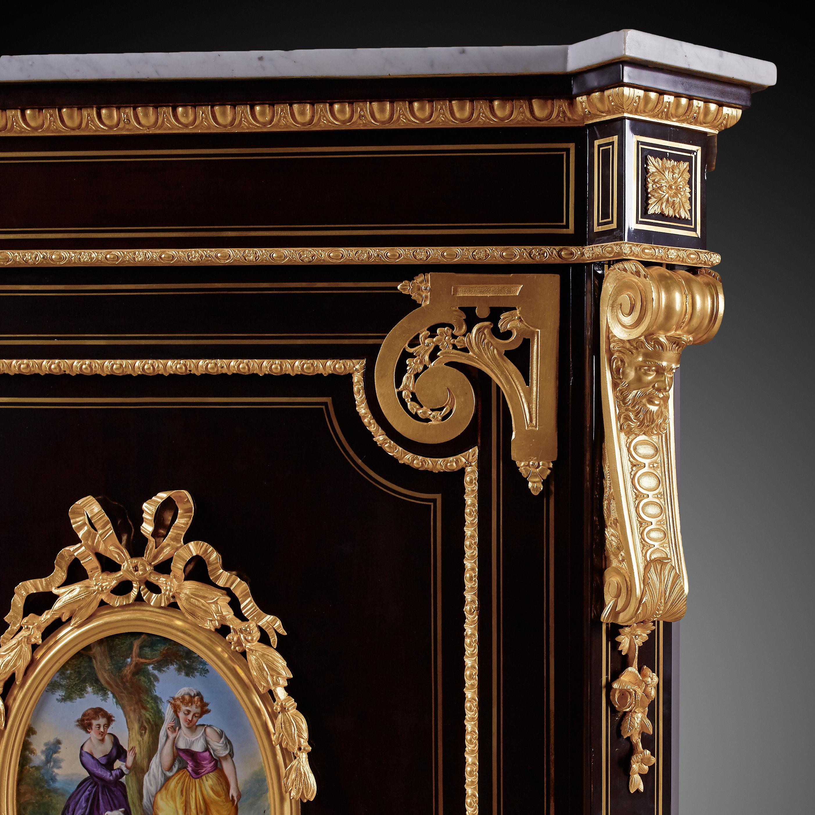 Delicate Porcelain Ormolu and Ebony Cabinet, Napoleon III For Sale 2