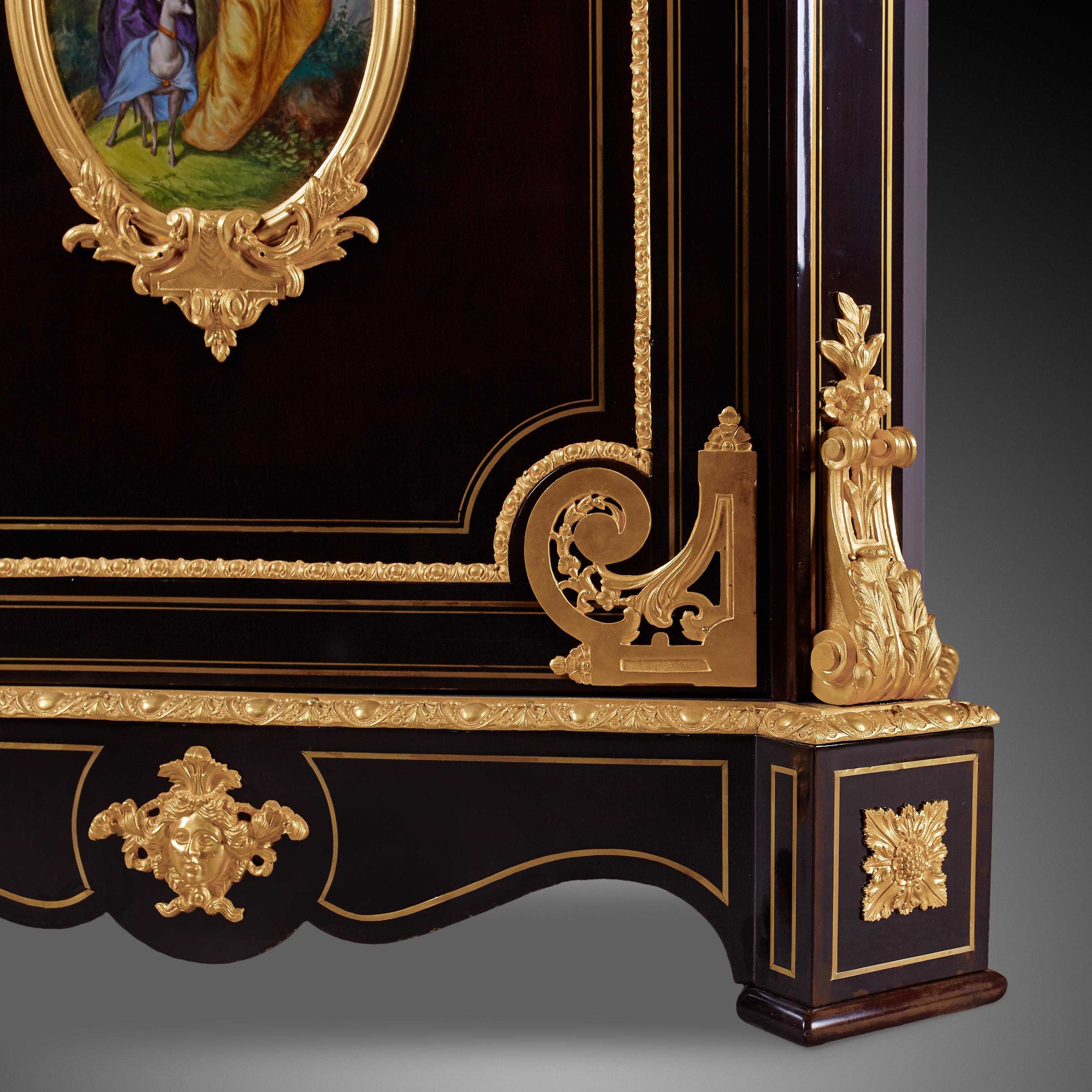Delicate Porcelain Ormolu and Ebony Cabinet, Napoleon III For Sale 3