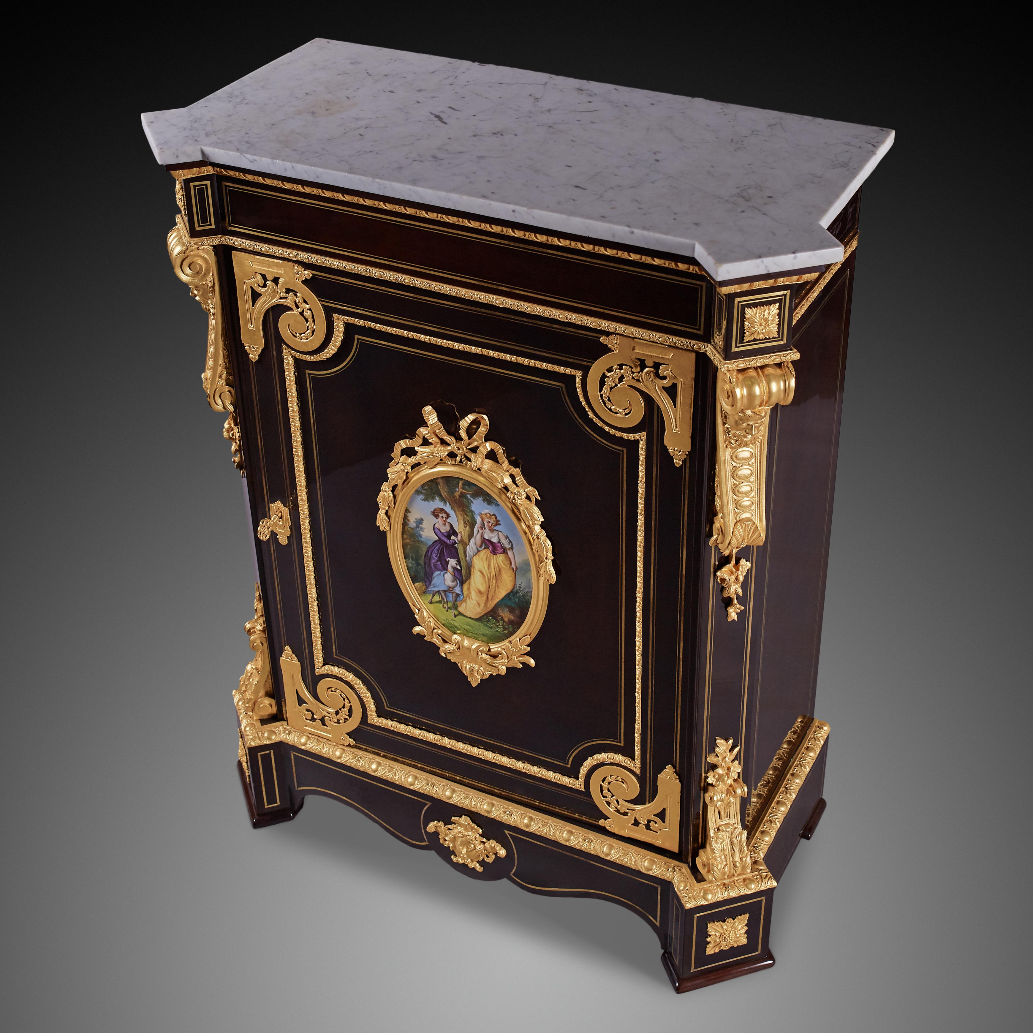 Delicate Porcelain Ormolu and Ebony Cabinet, Napoleon III For Sale 4