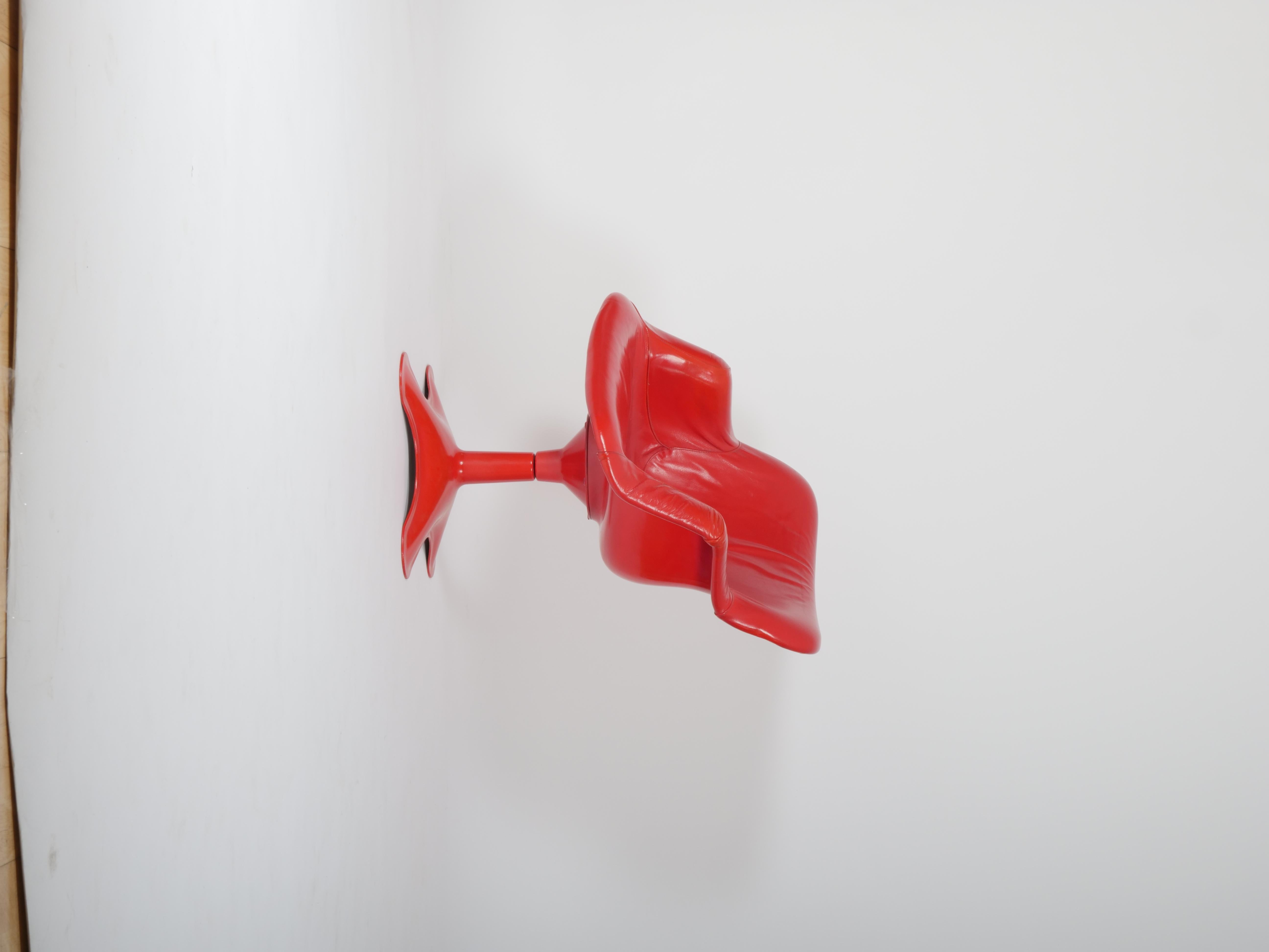 Rare Yrjo Kukkapurö 'Junior' chair in red leather with red fiberglass.

Great condition