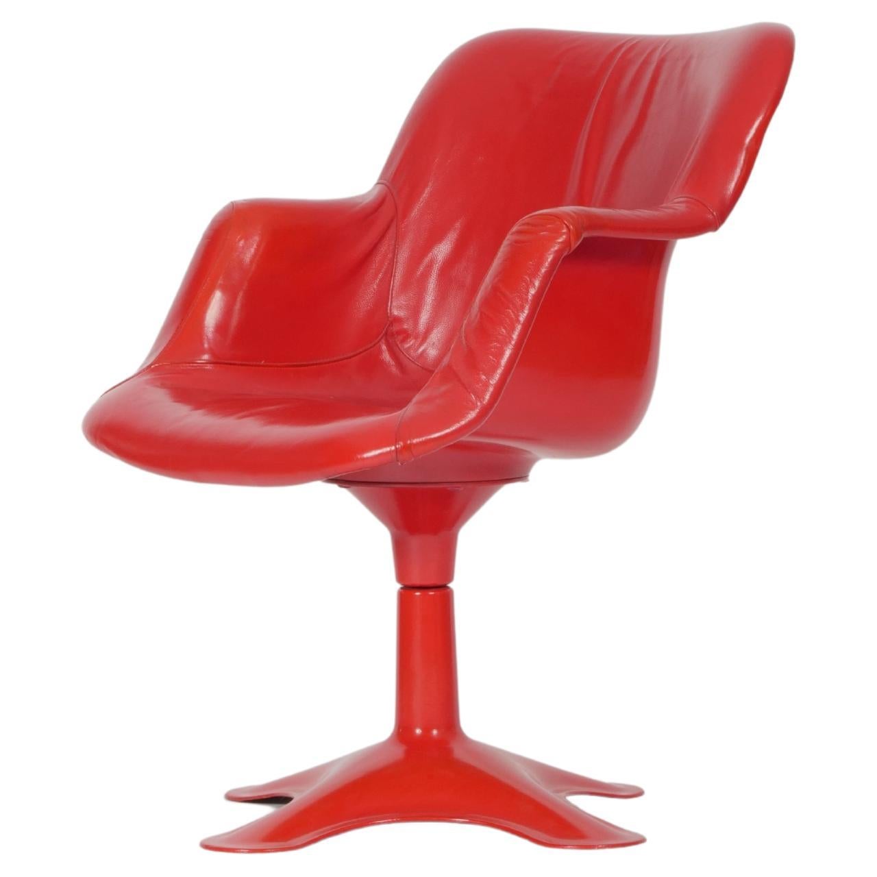 Two Yrjo Kukkapurö, red leather 'Junior' chairs by Hami Finland c1960. For Sale