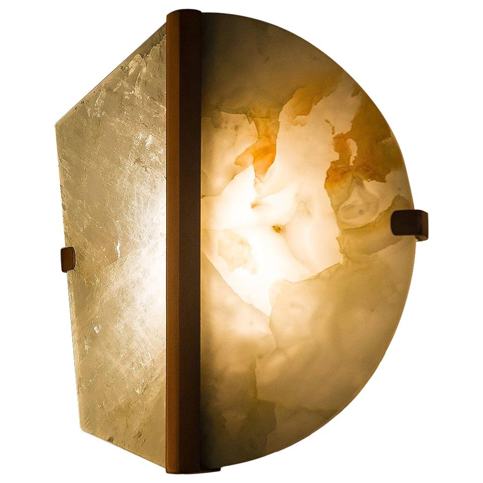 “Two Be” Wall Lamp, Rock Crystal and Onyx Stone, Brass For Sale