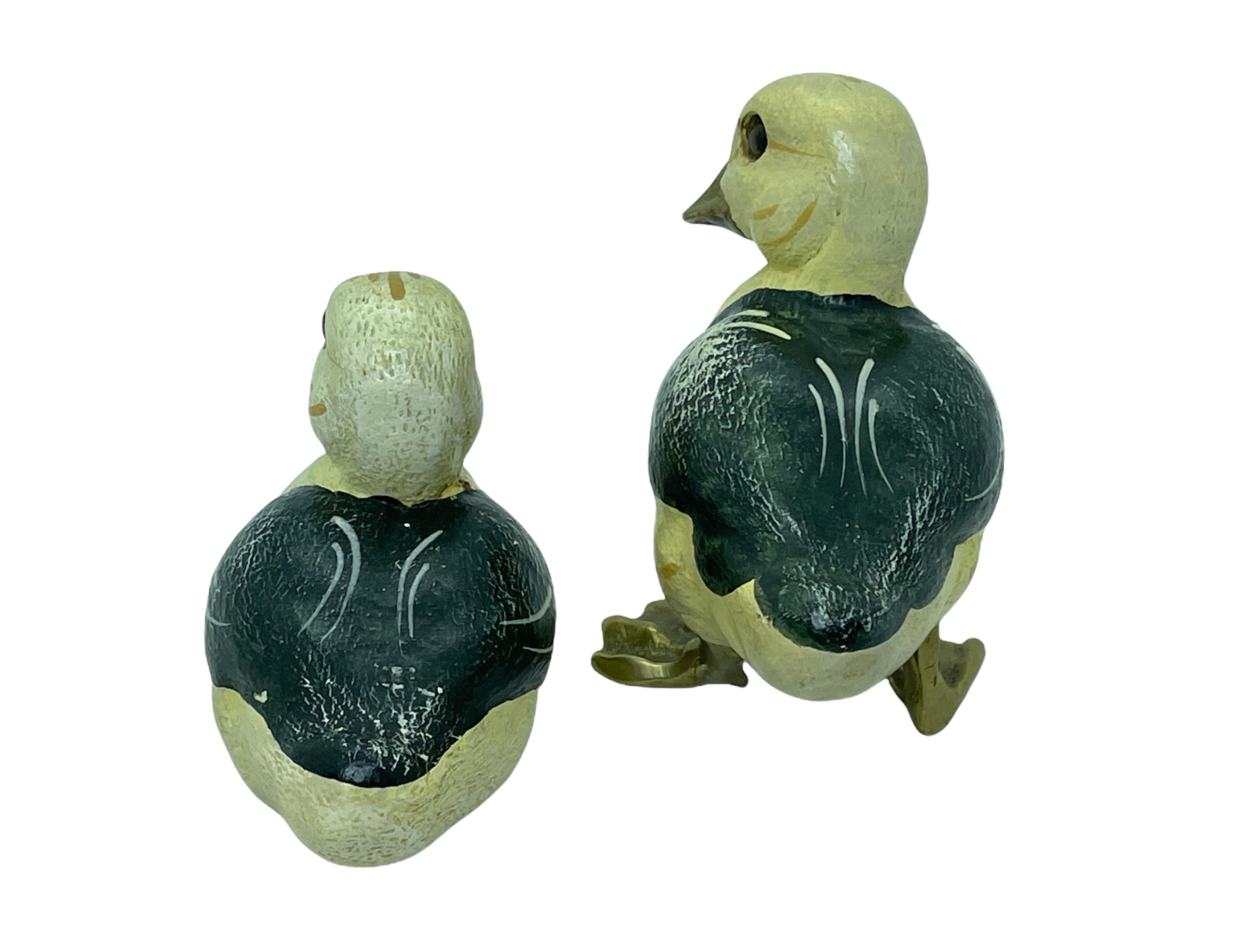 Italian TwoBrass Accented Hand Painted Ducklings Figurine Statue, 1980s Malevolti Italy For Sale