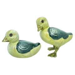 TwoBrass Accented Hand Painted Ducklings Figurine Statue, 1980s Malevolti Italy