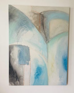 T.W.Stewart  Blue Abstract Dyptich Contemporary Oil on Canvas