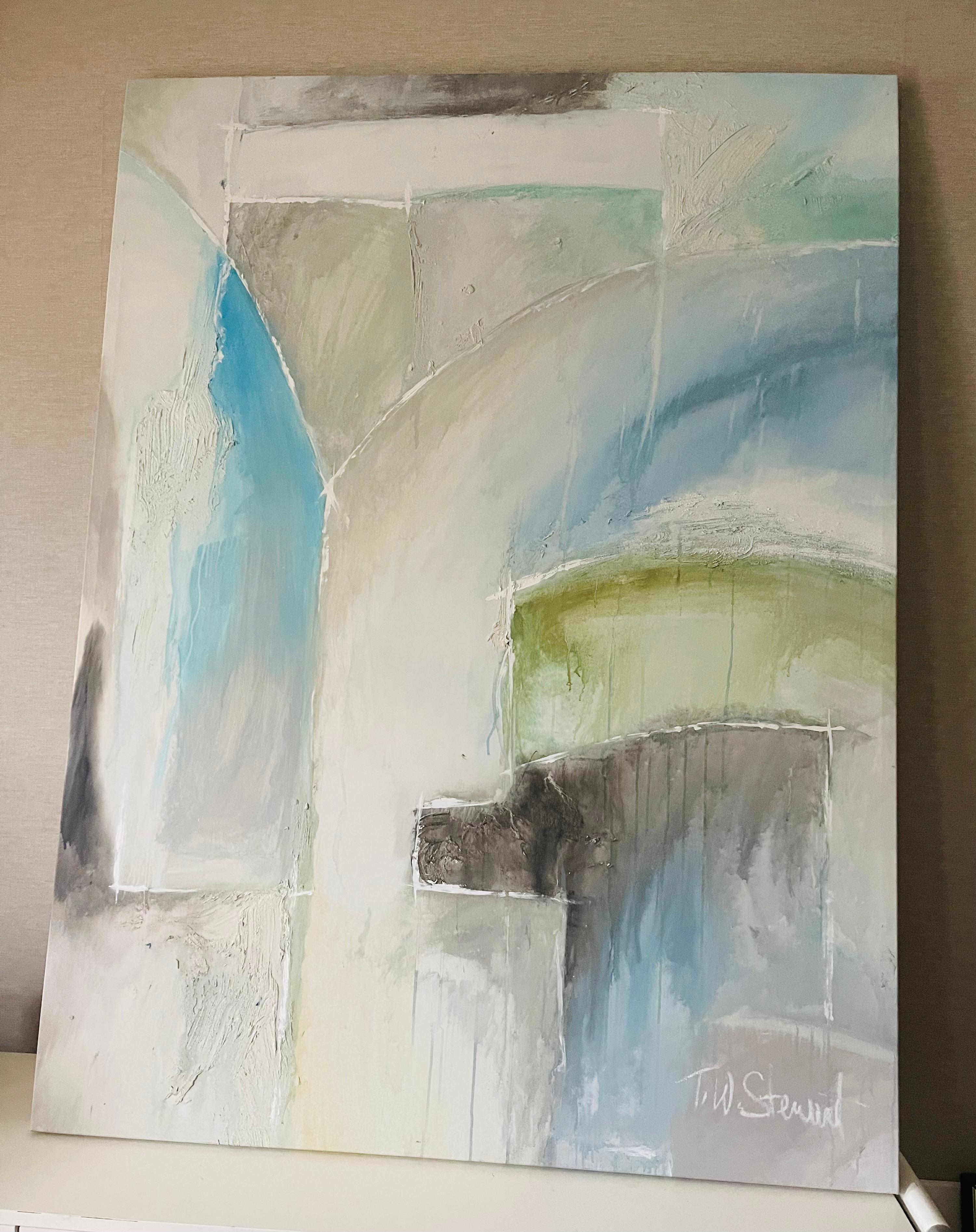 T.W.Stewart  Olio su tela blu astratto Dyptich Contemporary In condizioni buone in vendita a Boca Raton, FL