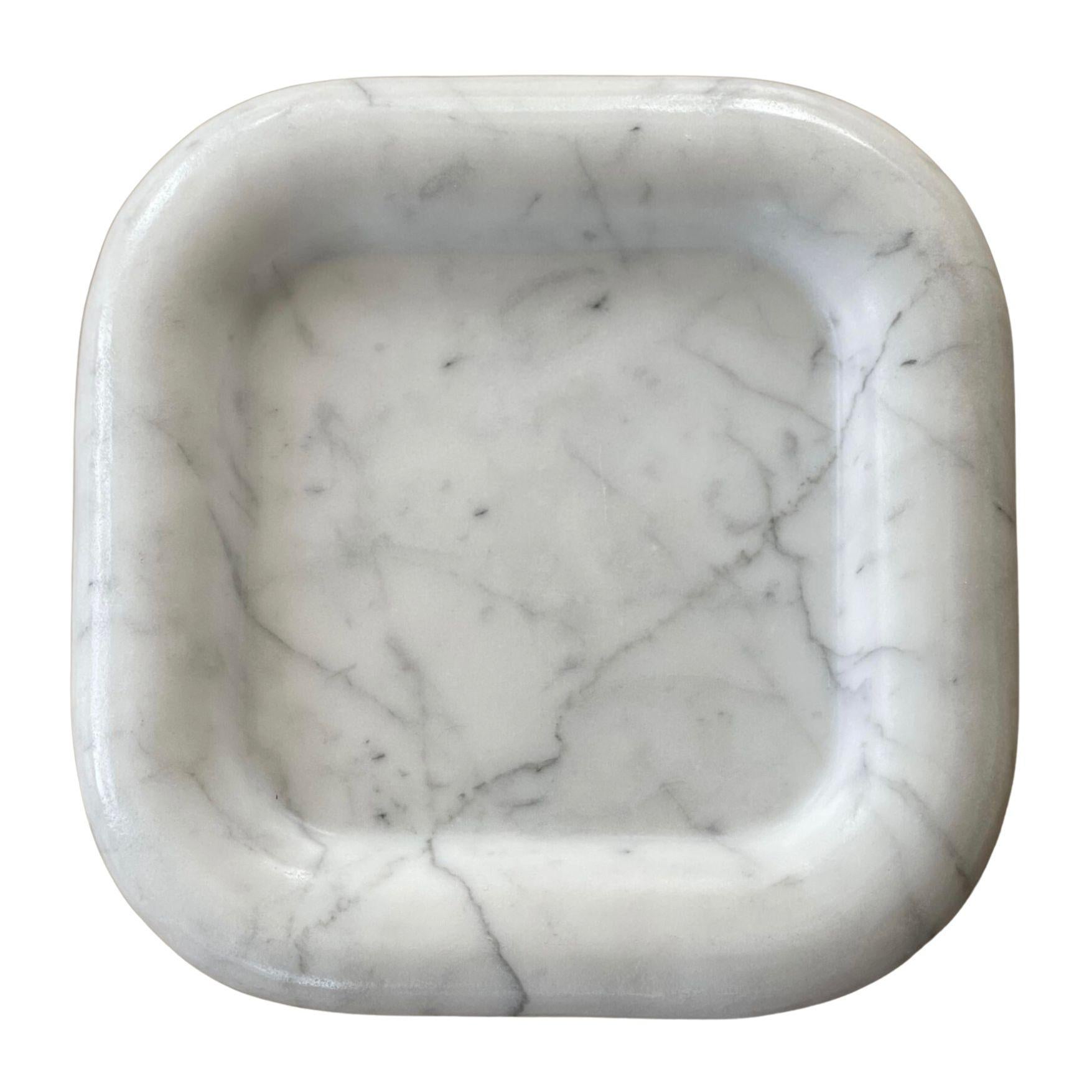 Organic Modern Ty Catch: Square Puffed Edge Catchall in White Cloud Marble by Anastasio Home For Sale
