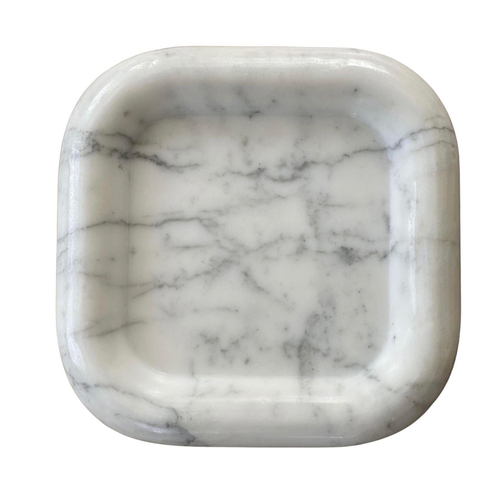 Indian Ty Catch: Square Puffed Edge Catchall in White Cloud Marble by Anastasio Home For Sale