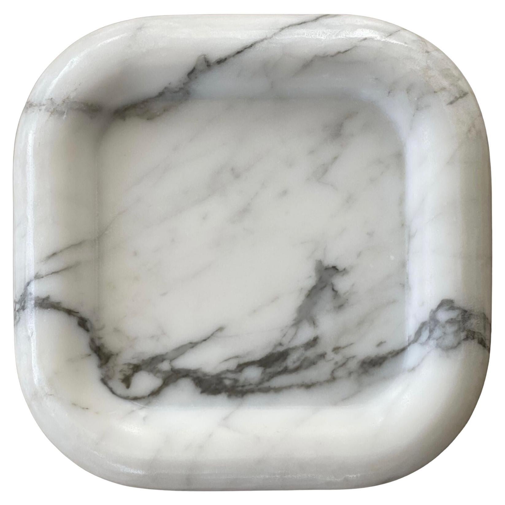 Ty Catch: Square Puffed Edge Catchall in White Cloud Marble by Anastasio Home For Sale